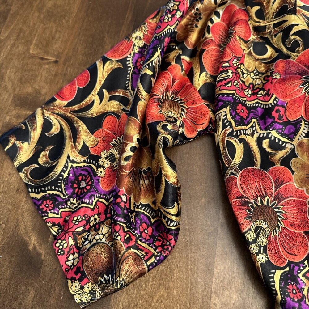 Vintage California Dynasty Robe Sleepwear Old Money Floral Gold Small Womens Red - Picture 4 of 9